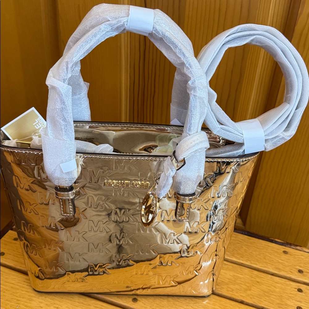 Michael Kors Metallic Gold Jet Set XS Travel Tote - Picture 5 of 5